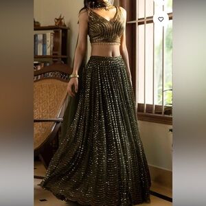 Moss green & gold indian lehenga size M